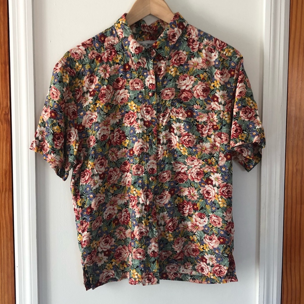 Vintage Paris Blues Floral Shirt Size M